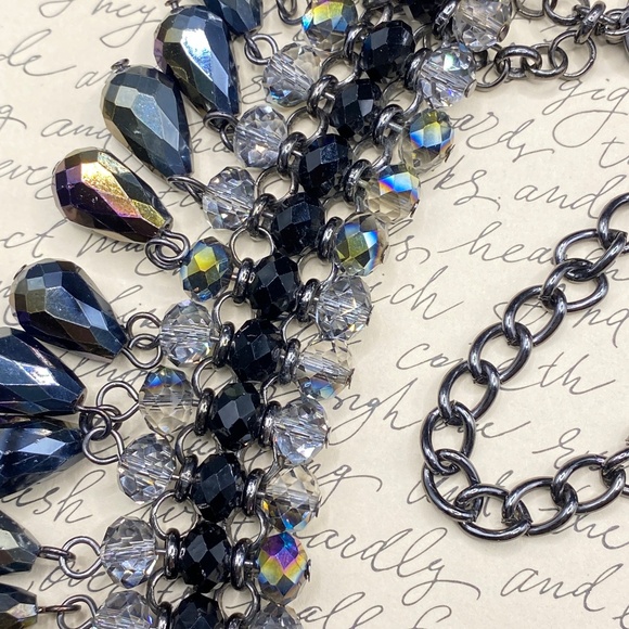 CHICO'S Heavy Glass Beads Iridescent Statement Necklace 16"-20" Stunning Sparkle - Picture 5 of 10